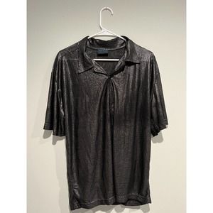 MT:2 Shirt L Black Cocktail Y2K Vintage Shimmery Button Up